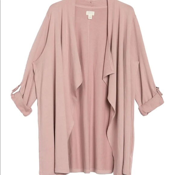 Light Pink Roll Tab Knit Open Front Jacket Nordstrom - Picture 5 of 10